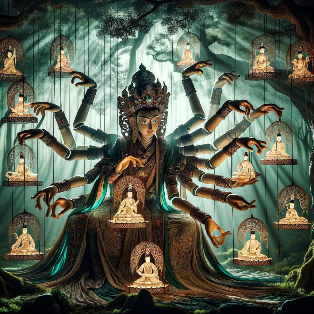 Plato's Bodhisattva Puppet Show A Bodhisattva using the shadows of Plato's cave to illuminate truth.