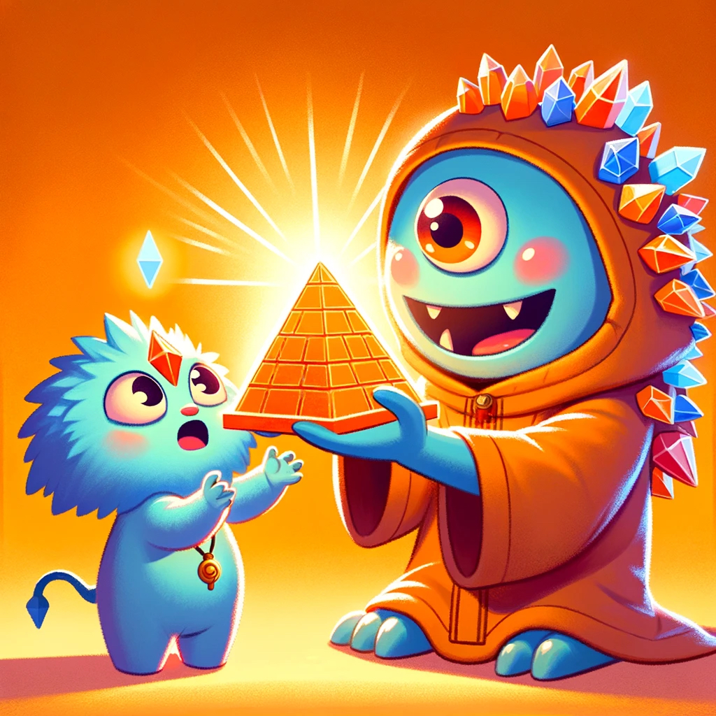 Pyramid Gift You, receiving the greatest gift of your life from a delightful chibi crystal monster.